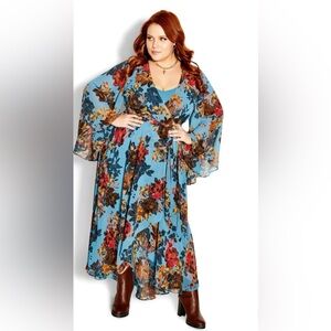 NWOT City Chic Size 14 Blue Aqua Floral Twist Maxi Dress